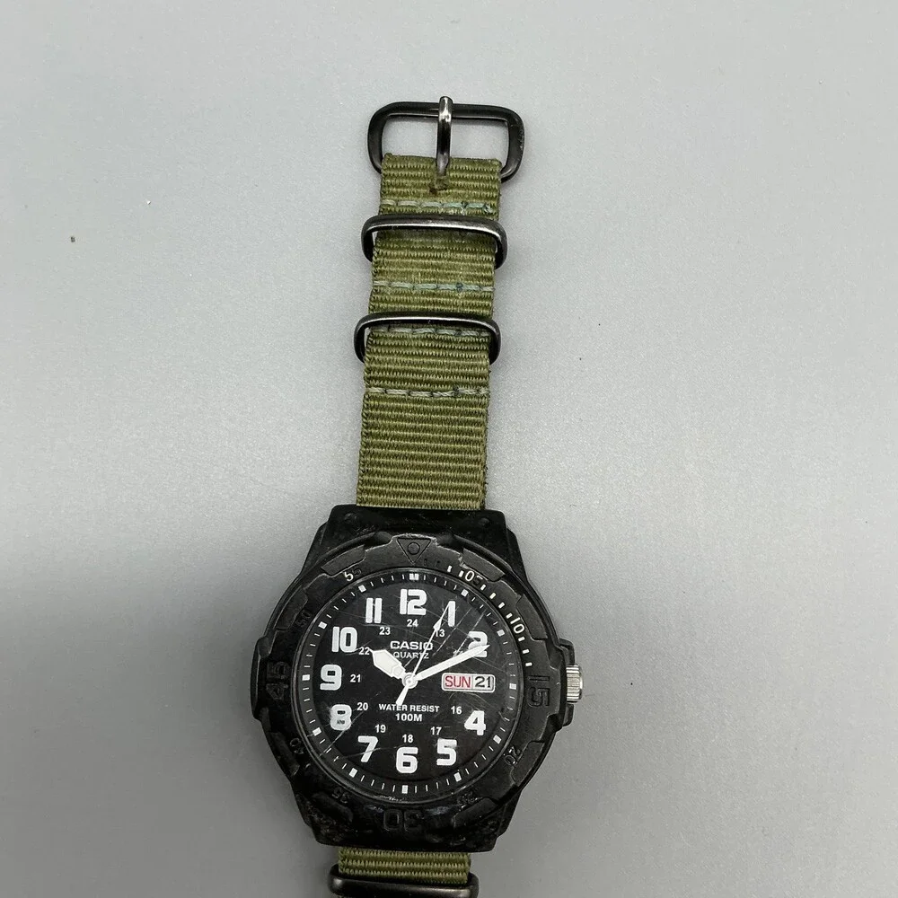 Casio MRW-200H Mens Watch 43mm Black Dial Green Day Date 100M New Battery